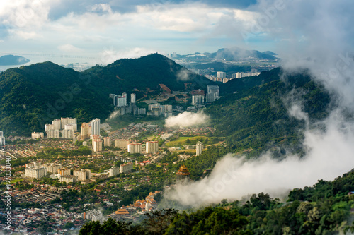 Cityscape sunrise morning view from Penang hill aerial photo