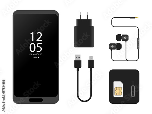 White Mobile Phone with accessories,charger,headphones, sim card key