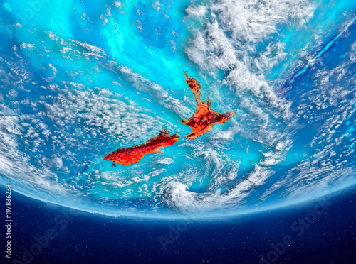 New Zealand on globe from space © harvepino