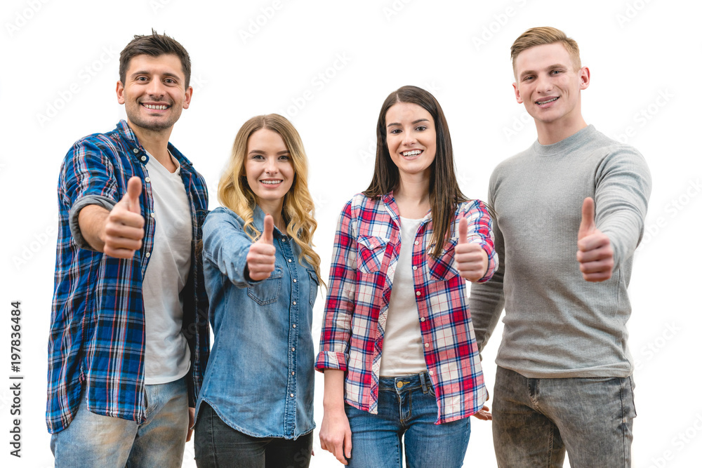 The four people thumb up on the white background