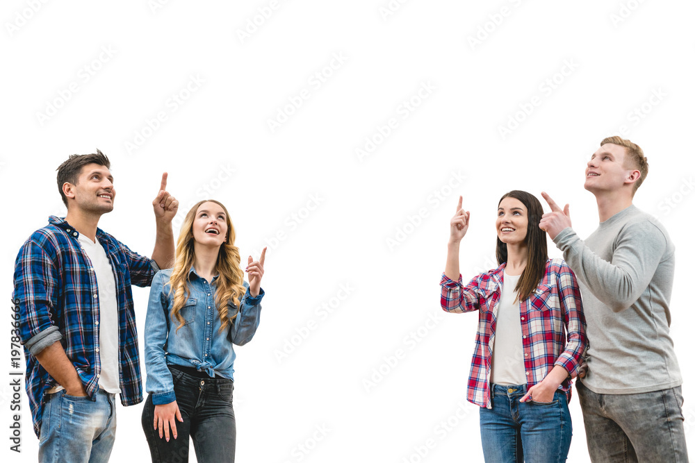 Obraz premium The four happy people gesture on the white background