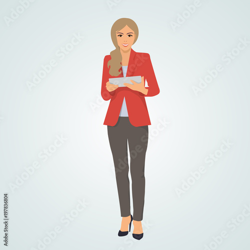 woman businessman, manager, secretary, presentation leader, isolated vector illustration for office and holding