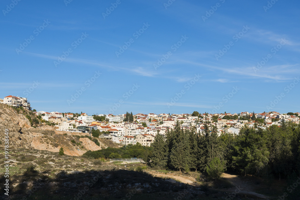 Landscape view to one of the parts of Modiin city, Ramat Modi'in, located in the western section of the West Bank. (Jerusalem District, midway between Jerusalem and Tel Aviv), Israel