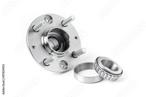 Wheel and wheel bearing on white background. Auto parts