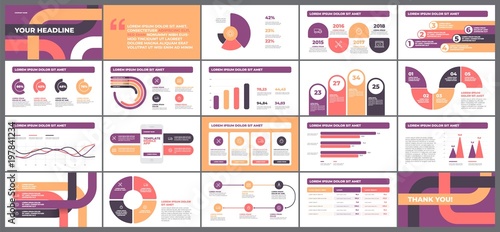Big set of Bussines Presentation Template design. Data graphs. Vector financial and marketing charts.
