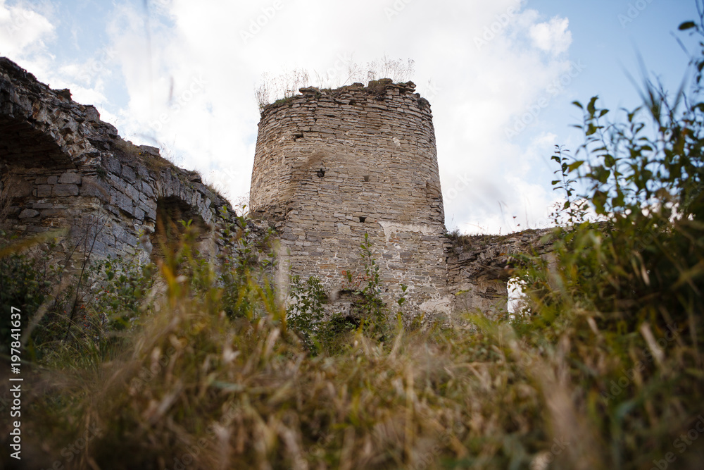 Fototapeta premium Ruin of ancient castle in Sidorov, Ternopil region