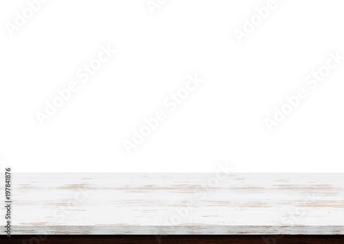 Empty white wood table top isolated on white background, Used for display or montage your products