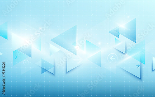 Abstract blue technology digital hi tech concept and triangles shiny background. Space for your text