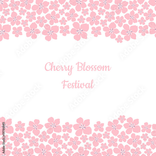 Card with cherry blossom and text. Vector Illustration.