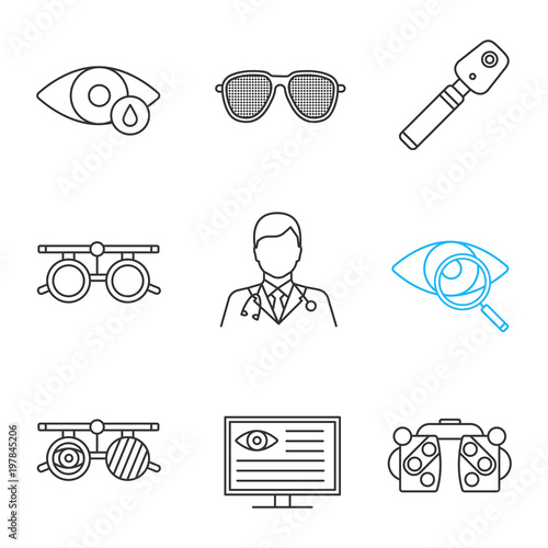 Ophtalmology linear icons set