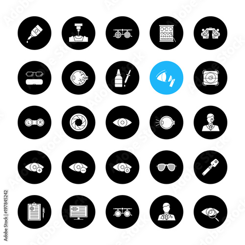 Ophtalmology glyph icons set