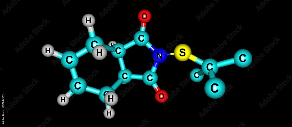 Captan molecular structure isolated on black background