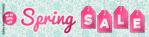 Spring Sale - background with flowers. Concept of a banner. Vector.