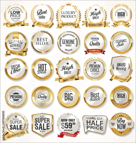 Luxury white labels and laurels collection vector illustration