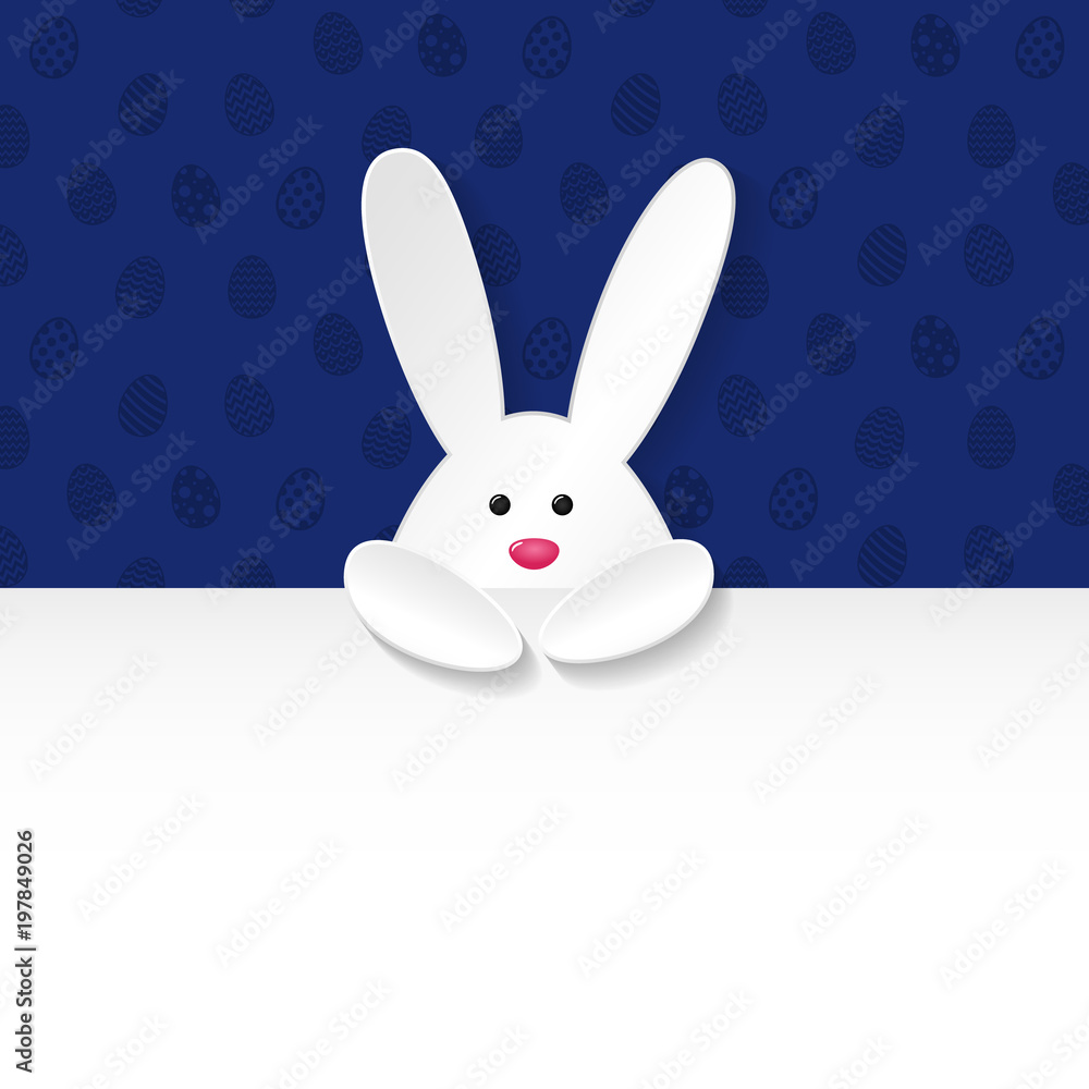 Design of Easter poster with white 3d bunnies and copyspace. Vector.