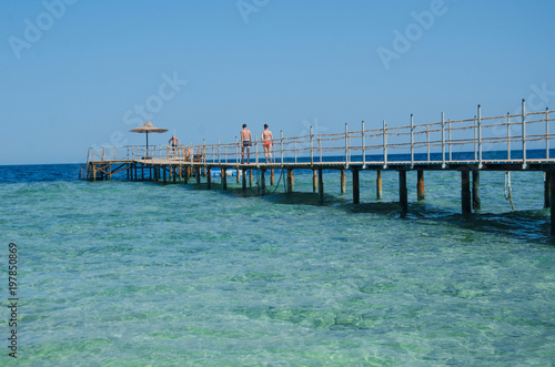 Wooden bridge over the sea. Travel and Vacation. Red sea, Sharm El-Sheikh © analeo