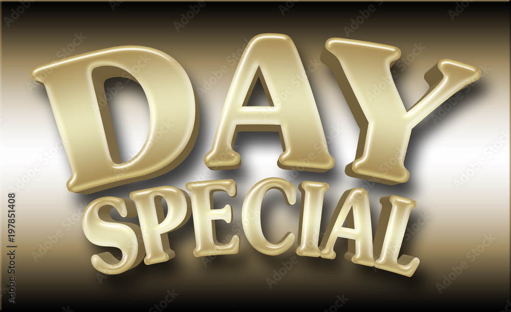 Stock Illustration - Shiny Metallic Golden Text: Day Special, 3D Illustration, Isolated Against the Gradient Background. Stock Illustration - Shiny Metallic Golden Text: Day Special, 3D Illustration, Isolated Against the Gradient Background.
