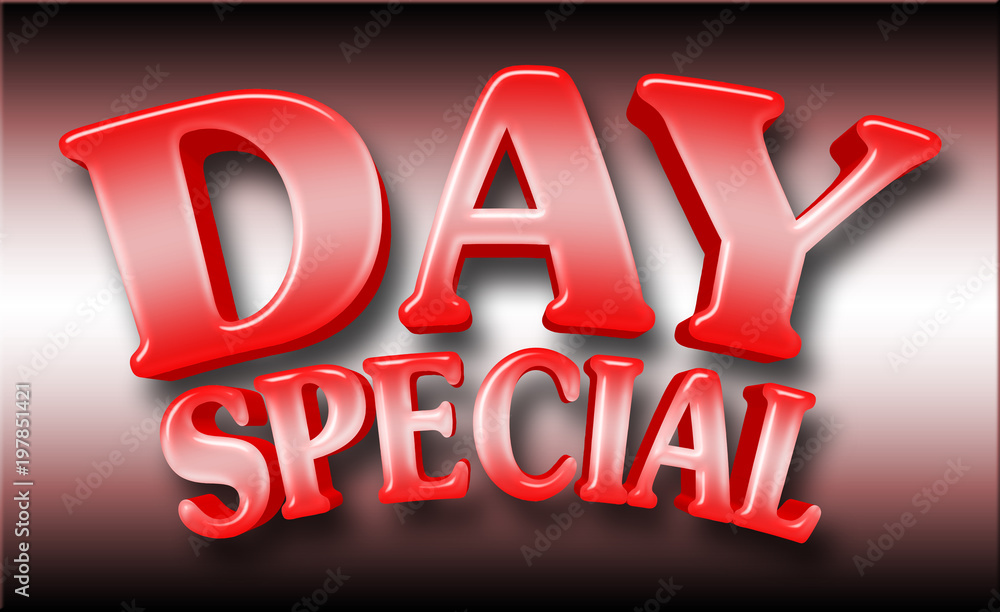 Stock Illustration - Shiny Metallic Red Text: Day Special, 3D Illustration, Isolated Against the Gradient Background. Stock Illustration - Shiny Metallic Red Text: Day Special, 3D Illustration, Isolated Against the Gradient Background.