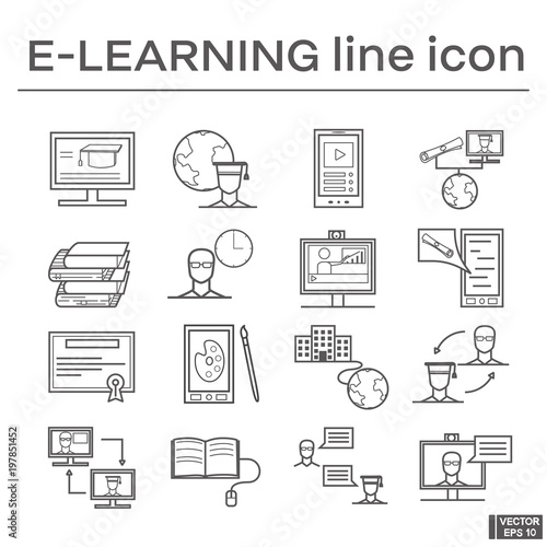 Set of e-learning icons.