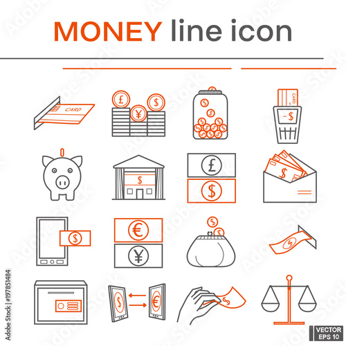 Wallpaper Mural Set of line icons, money. Torontodigital.ca