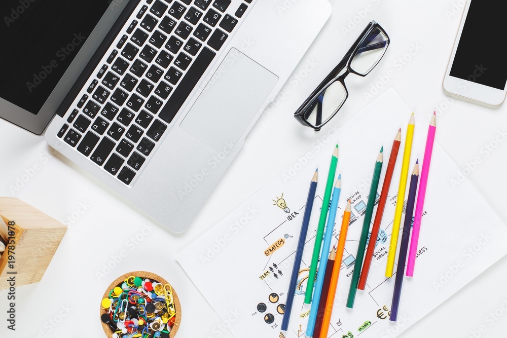 Stylish workplace with items Stylish workplace with items