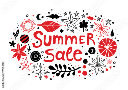 Summer sale template with flowers and abstract hand drawn elements. Useful for advertising  graphic design  invitations  cards and posters.