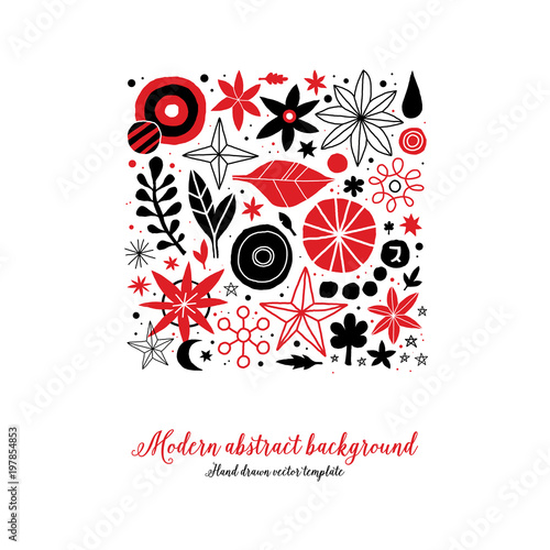Creative template with flowers and abstract hand drawn elements. Useful for advertising  graphic design  invitations  cards and posters.