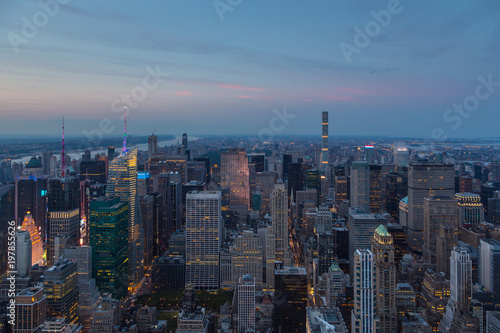 Aerial view of Manhattan at night  New York.