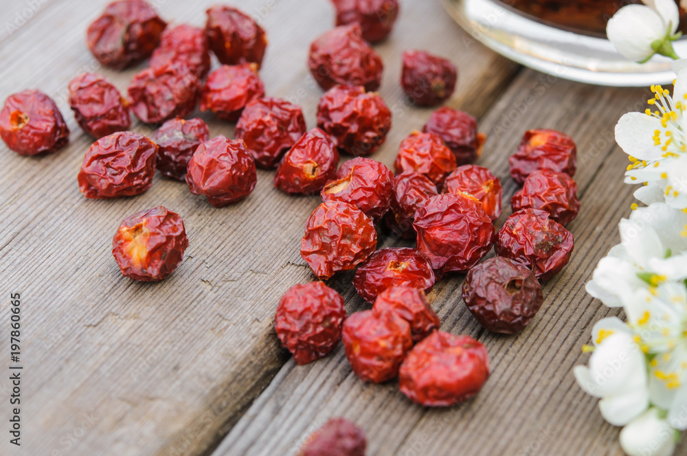 Dried dog rose, rosehips, apples and tea Dried dog rose, rosehips, apples and tea