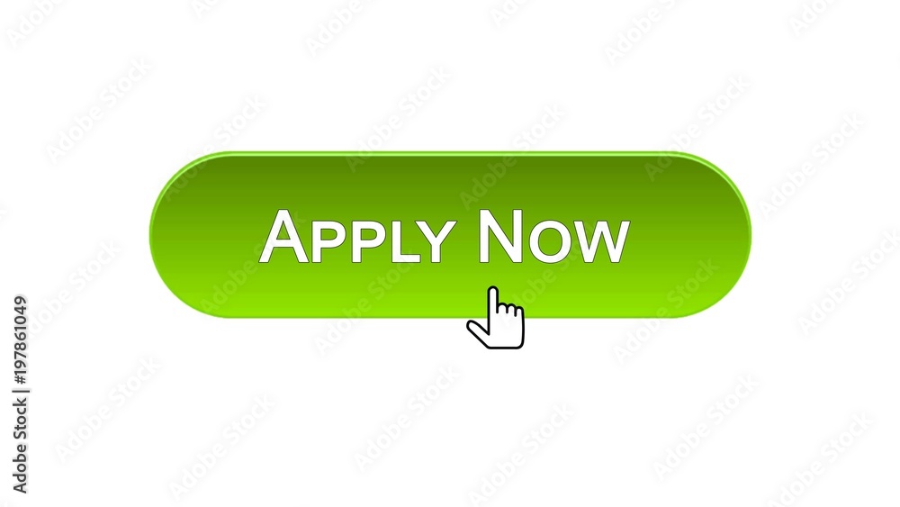 Apply now web interface button clicked mouse cursor, green color, employment Apply now web interface button clicked mouse cursor, green color, employment