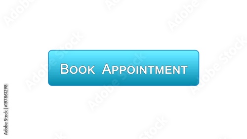 Book appointment web interface button blue color design, meeting date, calendar
