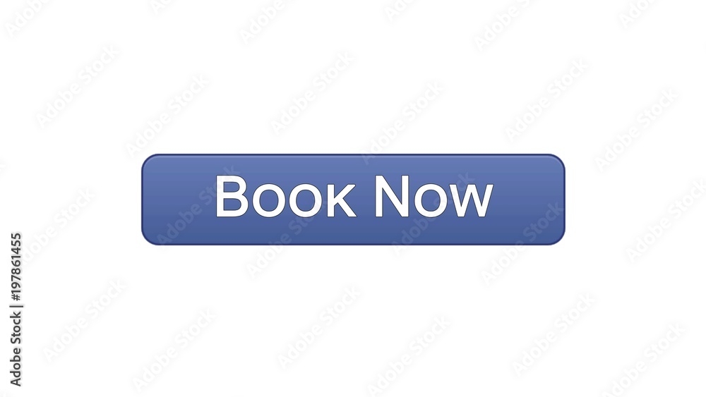 Book now web interface button violet color, flight ticket online, reservation