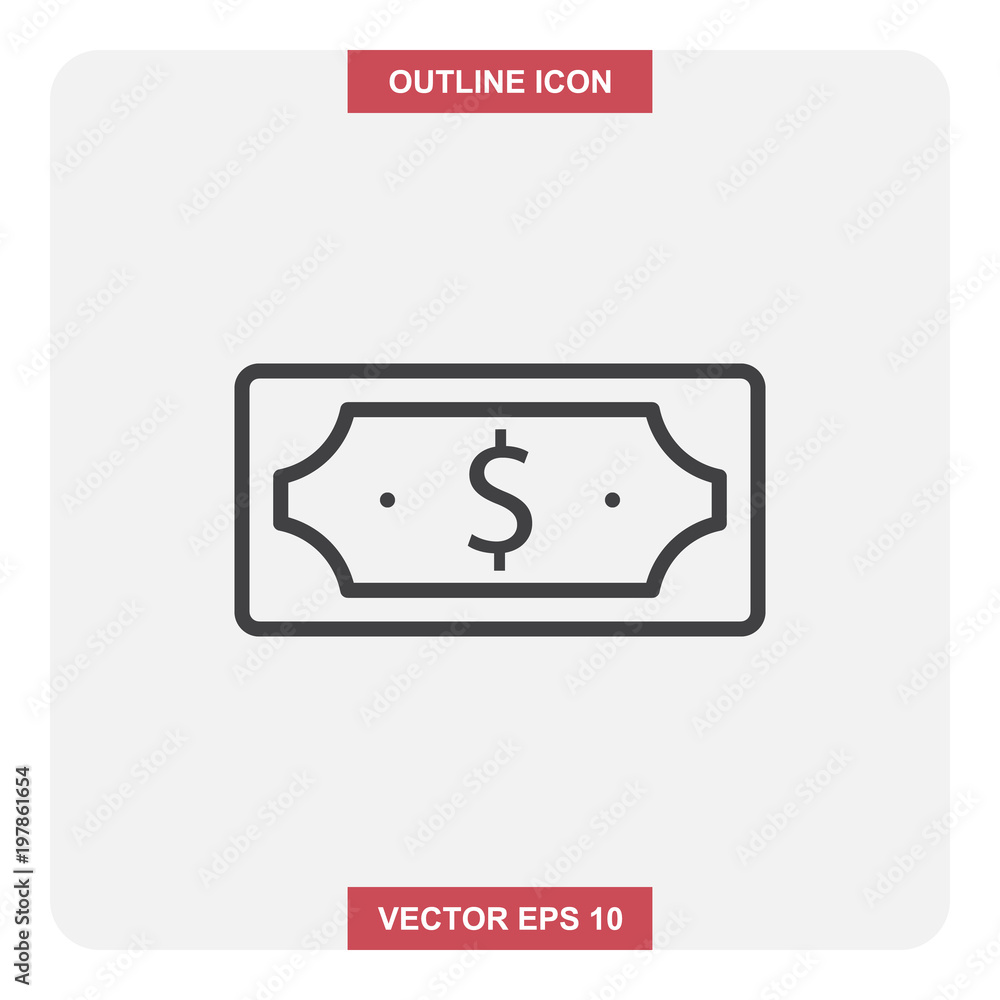 Vector design of outline icon, Dollar cash thin lines stroke symbol for web or mobile element. Vector design of outline icon, Dollar cash thin lines stroke symbol for web or mobile element.