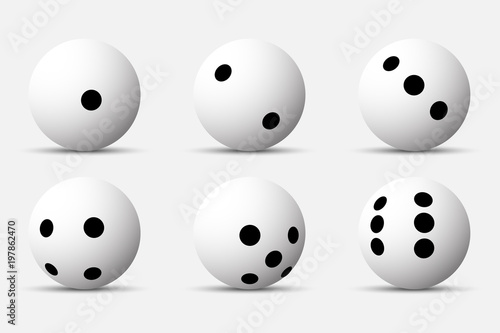 Set of 6 white sphere dices with black dots © Imagevector