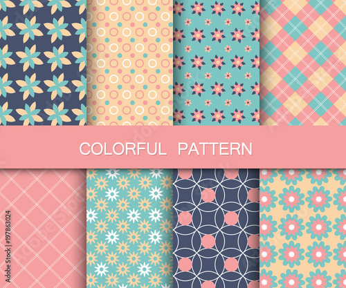 Colorful pattern set. Background patterns for fabric and paper. Flat vector illustration