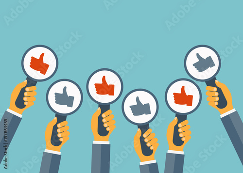 Business compliment concept. Thumbs up hands. Flat vector illustration