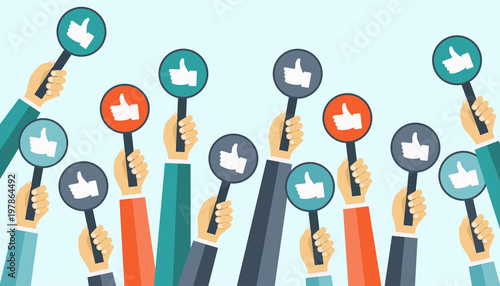 Business compliment concept. Thumbs up hands. Flat vector illustration photo
