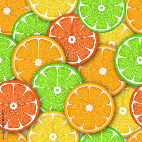 Seamless pattern with citrus fruit. Colorful illustration. 