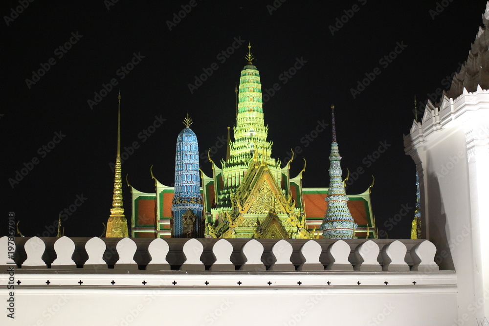 Grand Palace Bangkok Royal Temple at Night Time with Black Background 