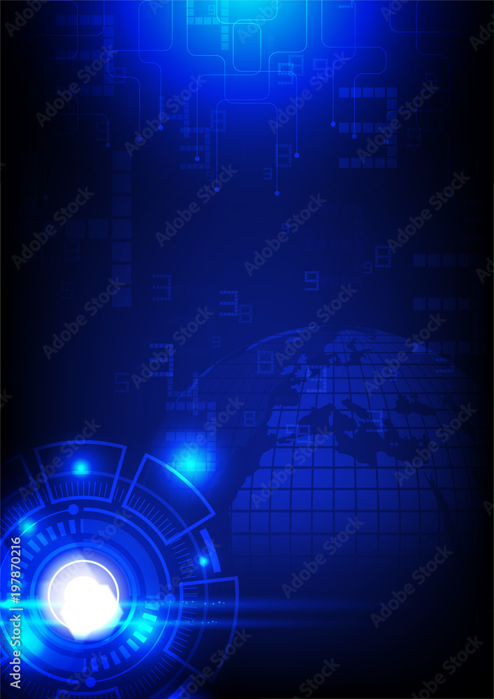 Digital technology background. circuit board and glowing light on dark