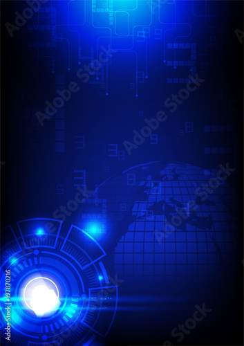 Digital technology background. circuit board and glowing light on dark