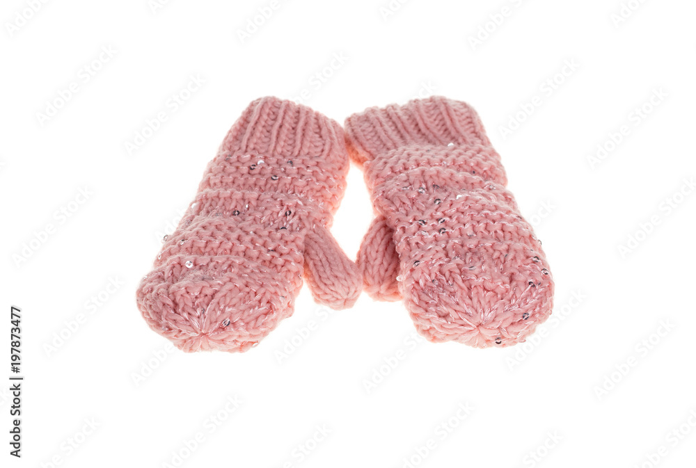 Pink knitted mittens. Pink knitted mittens.