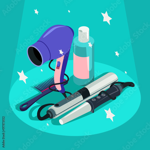 Set of hairdressing styling equipment Hair dryer, curler