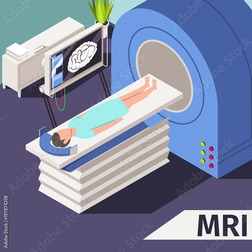 Medicine concept MRI scan and diagnostics Patient lying scanner machine in hospital