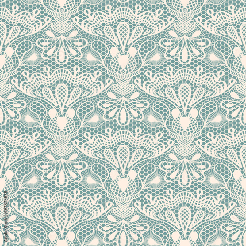 Seamless detailed lace pattern on blue background
