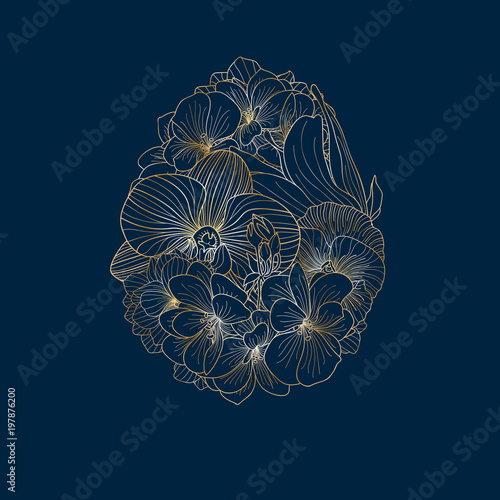 Linear flower composition in a shape of Easter egg