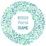 Watercolor floral frame in teal tones