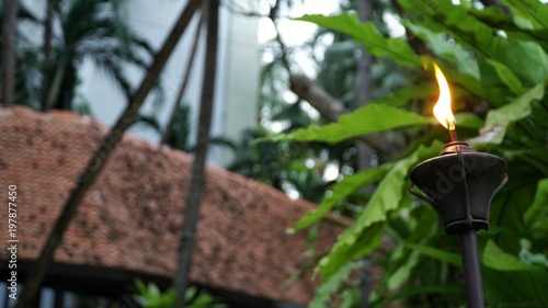 Closeup shot of Lamppost,Lantern with garden background