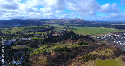 Aerial footage of Stirling Castle.  Flying right to left. photo