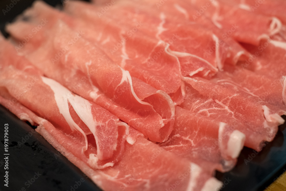 fresh pork and meat with professional sliced cut for cooking and grill at butcher shop fresh pork and meat with professional sliced cut for cooking and grill at butcher shop